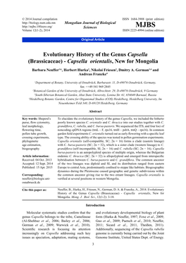 Evolutionary History of the Genus Capsella (Brassicaceae)-Capsella