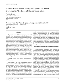 A Value-Belief-Norm Theory of Support for Social Movements: the Case of Environmentalism