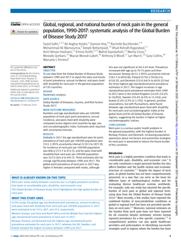 Global, Regional, and National Burden of Neck Pain in the General BMJ: First Published As 10.1136/Bmj.M791 on 26 March 2020