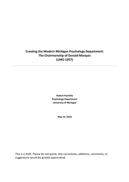 Creating the Modern Michigan Psychology Department: the Chairmanship of Donald Marquis (1945-1957)