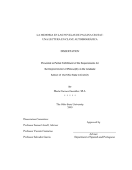 La Memoria En Las Novelas De Paulina Crusat: Una Lectura En Clave Autobiográfica