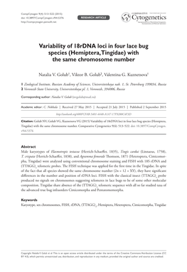 Variability of 18Rdna Loci in Four Lace Bug Species (Hemiptera, Tingidae) with the Same Chromosome Number