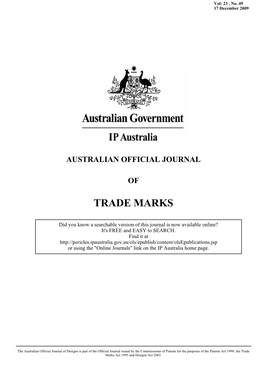 AUSTRALIAN OFFICIAL JOURNAL of TRADE MARKS 17 December 2009