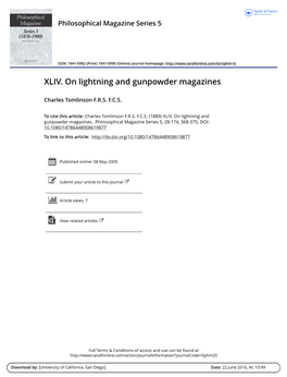 XLIV. on Lightning and Gunpowder Magazines