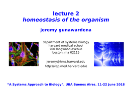 Lecture 2 Homeostasis of the Organism