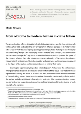 From Old-Time to Modern Poznań in Crime Fiction