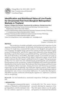 Identification and Nutritional Value of Live Feeds for Ornamental Fish