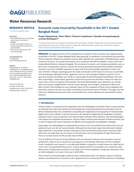 Economic Costs Incurred by Households in the 2011 Greater 10.1002/2014WR015982 Bangkok Flood