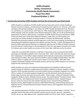 Griffin Hospital Derby, Connecticut Community Health Needs Assessment Fiscal Year 2013 Produced October 1, 2013