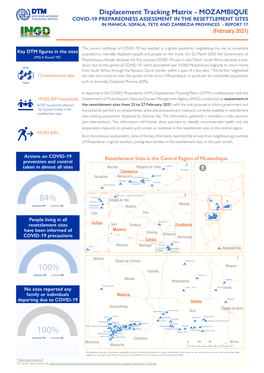 MOZAMBIQUE COVID-19 PREPAREDNESS ASSESSMENT in the RESETTLEMENT SITES in MANICA, SOFALA, TETE and ZAMBEZIA PROVINCES - REPORT 17 (February 2021)