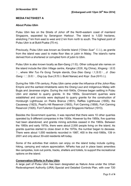 Of 6 MEDIA FACTSHEET a About Pulau Ubin