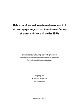 Habitat Ecology and Long-Term Development of the Macrophyte Vegetation of North-West German Streams and Rivers Since the 1950S