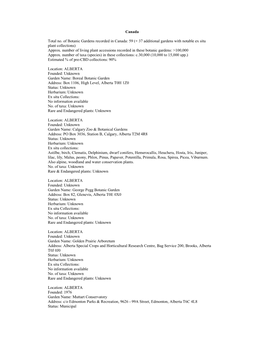 Canada Total No. of Botanic Gardens Recorded in Canada: 59 (+ 37 Additional Gardens with Notable Ex Situ Plant Collections) Appr