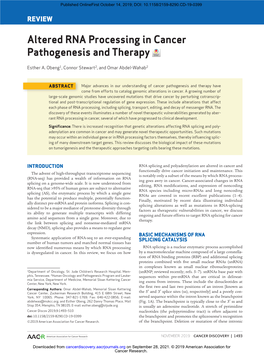 Altered RNA Processing in Cancer Pathogenesis and Therapy