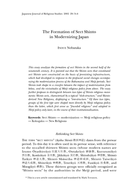 The Formation of Sect Shinto in Modernizing Japan