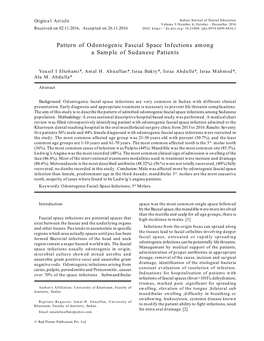 Pattern of Odontogenic Fascial Space Infections Among a Sample of Sudanese Patients