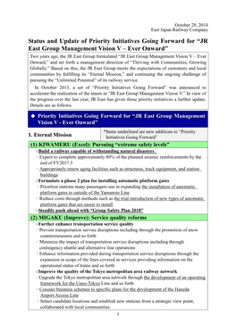 Status and Update of Priority Initiatives Going Forward for “JR East Group