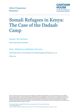 Somali Refugees in Kenya: the Case of the Dadaab Camp