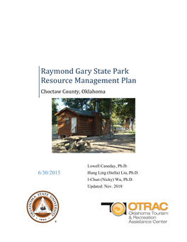 Raymond Gary State Park Resource Management Plan Choctaw County, Oklahoma