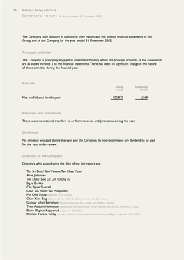 The Directors Have Pleasure in Submitting Their Report and the Audited Financial Statements of the Group and of the Company for the Year Ended 31 December 2002