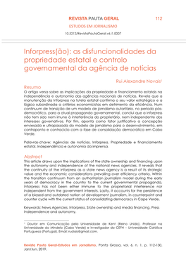 Inforpress(Ão): As Disfuncionalidades Da Propriedade Estatal E Controlo Governamental Da Agência De Notícias