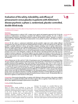 Evaluation of the Safety, Tolerability, and Efficacy of Pimavanserin Versus