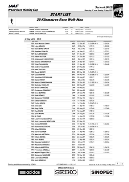 START LIST 20 Kilometres Race Walk Men