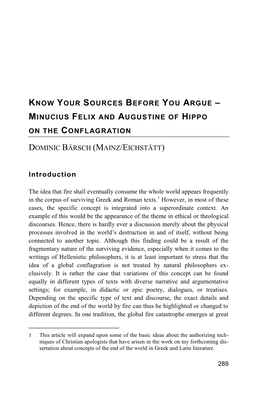 Know Your Sources Before You Argue – Minucius Felix and Augustine of Hippo on the Conflagration