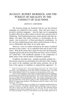 Buckley, Rupert Murdoch, and the Pursuit of Equality in the Conduct of Elections