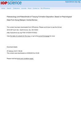 Paleoecology and Paleoclimate of Tanjung Formation Deposition, Based on Palynological Data from Siung Malopot, Central Borneo