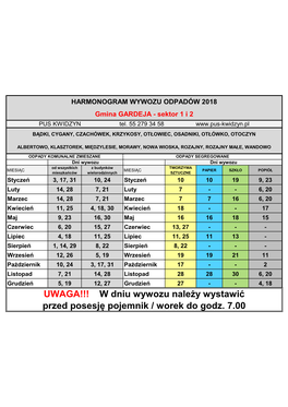 W Dniu Wywozu Należy Wystawić Przed Posesję Pojemnik / Worek Do Godz