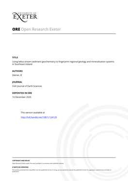 Using Tellus Stream Sediment Geochemistry to Fingerprint Regional Geology and Mineralisation Systems in Southeast Ireland