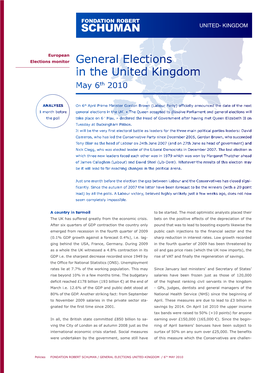 General Elections in the United Kingdom May 6Th 2010