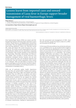 Lessons Learnt from Imported Cases and Onward Transmission of Lassa Fever in Europe Support Broader Management of Viral Haemorrhagic Fevers