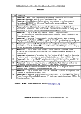 Representation to Kerc on Chamalapura – from Esg