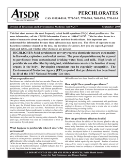 Perchlorates Cas #10034-81-8, 7778-74-7, 7790-98-9, 7601-89-0, 7791-03-9