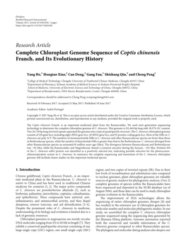 Complete Chloroplast Genome Sequence of Coptis Chinensis Franch