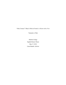 “Only Connect”: Music's Role in Forster's a Room with a View