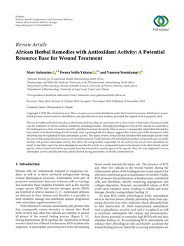 Review Article African Herbal Remedies with Antioxidant Activity: a Potential Resource Base for Wound Treatment