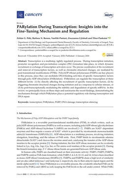 Parylation During Transcription: Insights Into the Fine-Tuning Mechanism and Regulation