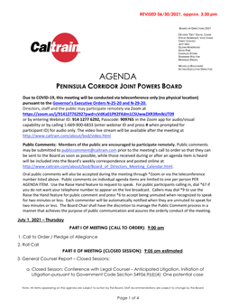 Agenda Peninsula Corridor Joint Powers Board