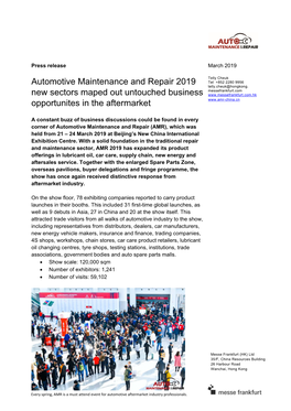 Automotive Maintenance and Repair 2019 New Sectors Maped Out