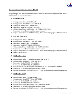 Funds Remittance Instruction Format [MT103] Remitting Bank