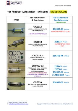 Tds Product Image Sheet – Category > Cylinder/Rams Cyl003a