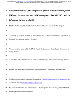 Dependent Growth of Pseudomonas Putida KT2440 Depends