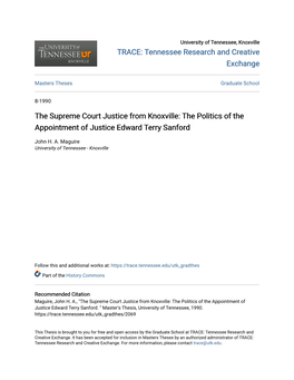 The Supreme Court Justice from Knoxville: the Politics of the Appointment of Justice Edward Terry Sanford
