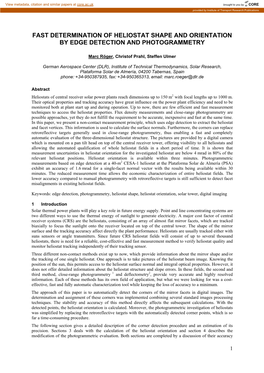 Fast Determination of Heliostat Shape and Orientation by Edge Detection and Photogrammetry