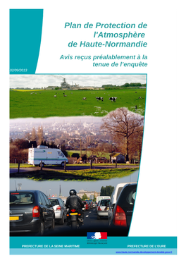 Plan De Protection De L'atmosphère De Haute-Normandie Avis Reçus Préalablement À La Tenue De L’Enquête 02/09/2013