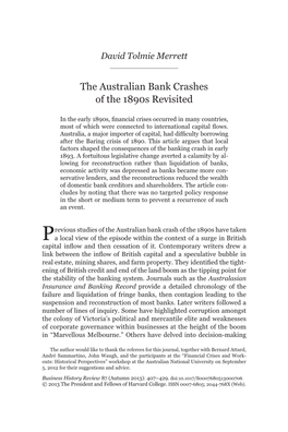 The Australian Bank Crashes of the 1890S Revisited