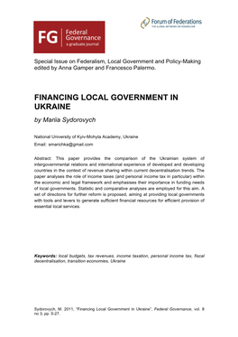 FINANCING LOCAL GOVERNMENT in UKRAINE by Mariia Sydorovych